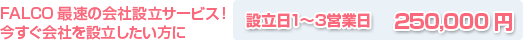 FALCO最速の会社設立サービス！今すぐ会社を設立したい方に 設立日1～3営業日25万円